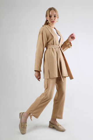 Şal Yaka Kimono Takım Bej - 1