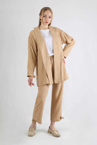 Şal Yaka Kimono Takım Bej - 3