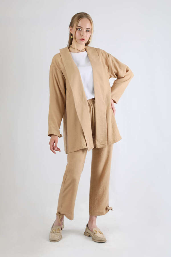 Şal Yaka Kimono Takım Bej - 3