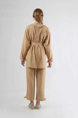 Şal Yaka Kimono Takım Bej - 5