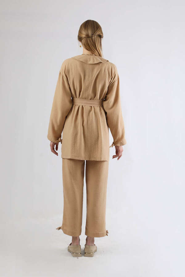 Şal Yaka Kimono Takım Bej - 5