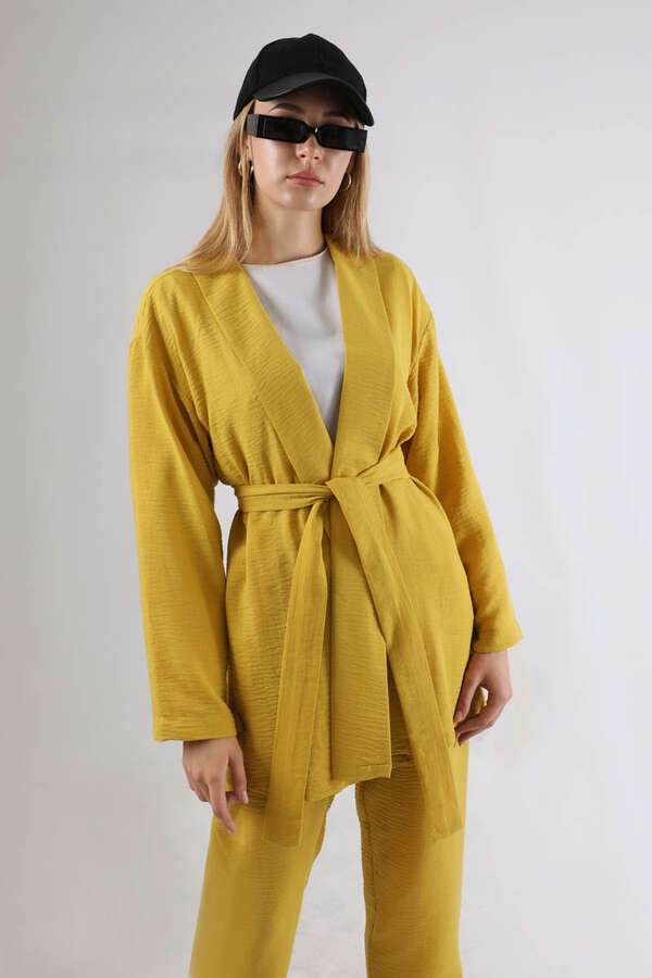 Şal Yaka Kimono Takım Hardal - 2