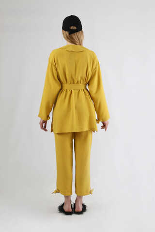 Şal Yaka Kimono Takım Hardal - 5