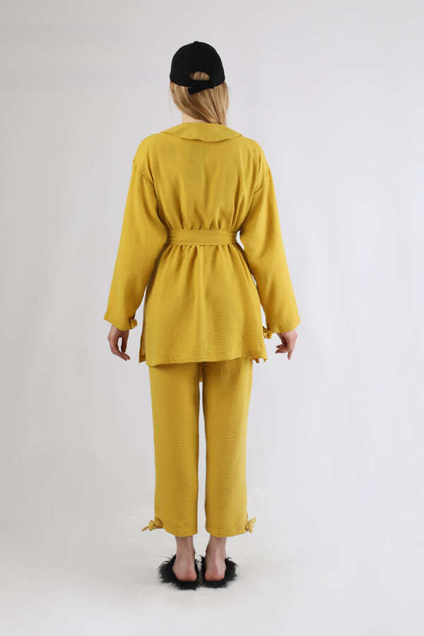 Şal Yaka Kimono Takım Hardal - 5