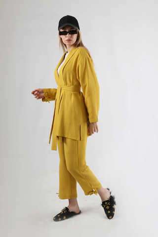 Şal Yaka Kimono Takım Hardal - 1