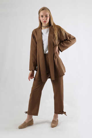 Şal Yaka Kimono Takım Kahve - 1
