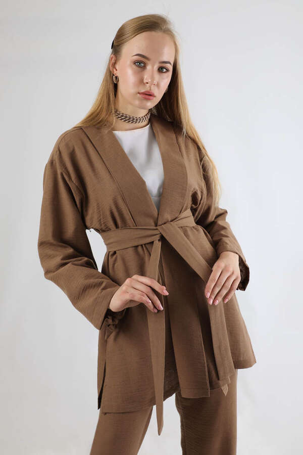 Şal Yaka Kimono Takım Kahve - 2