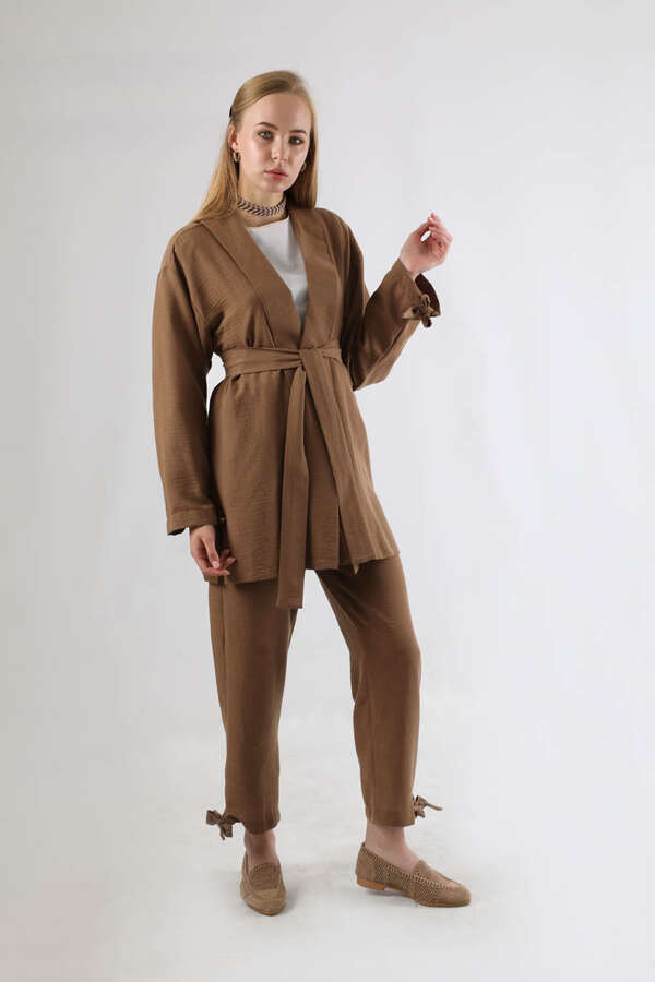 Şal Yaka Kimono Takım Kahve - 3