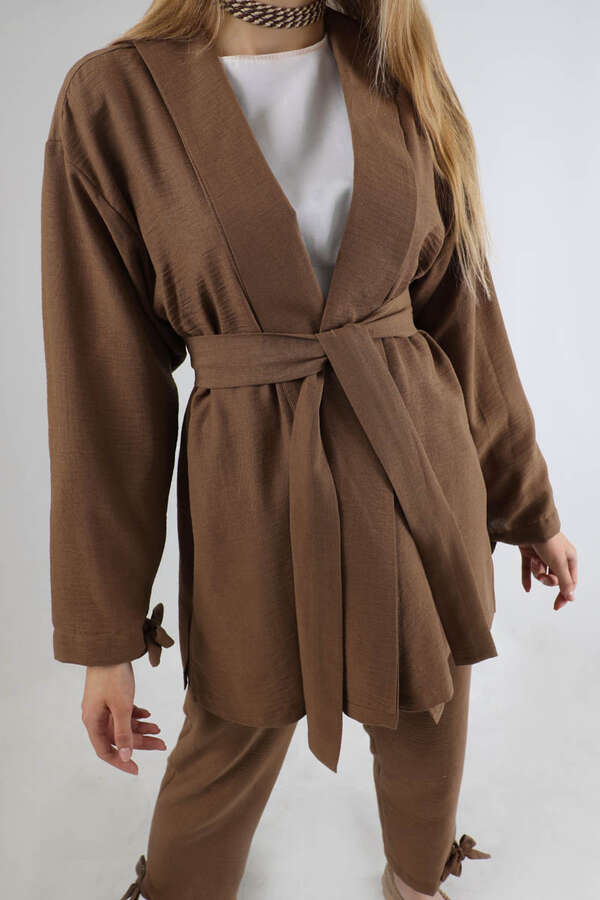 Şal Yaka Kimono Takım Kahve - 4