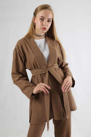 Şal Yaka Kimono Takım Kahve - 2