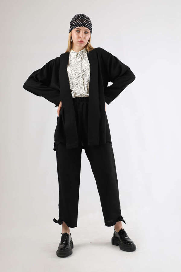 Şal Yaka Kimono Takım Siyah - 3