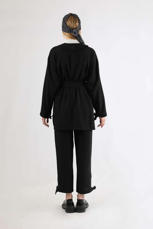 Şal Yaka Kimono Takım Siyah - 5