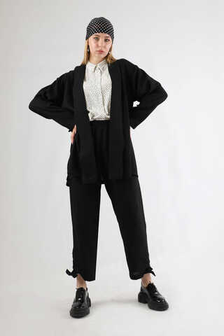 Şal Yaka Kimono Takım Siyah - 3