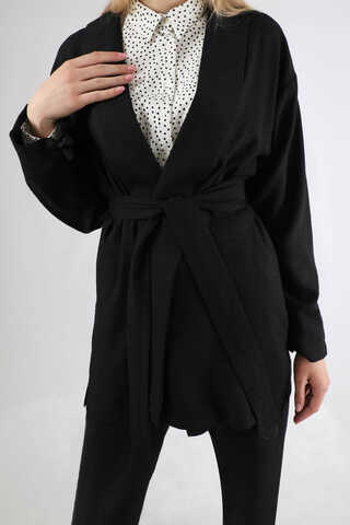 Şal Yaka Kimono Takım Siyah - 4