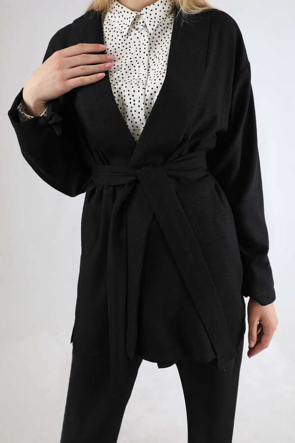 Şal Yaka Kimono Takım Siyah - 4