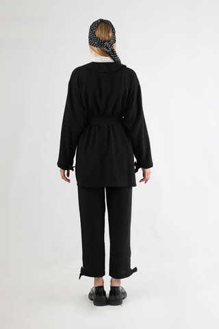 Şal Yaka Kimono Takım Siyah - 5