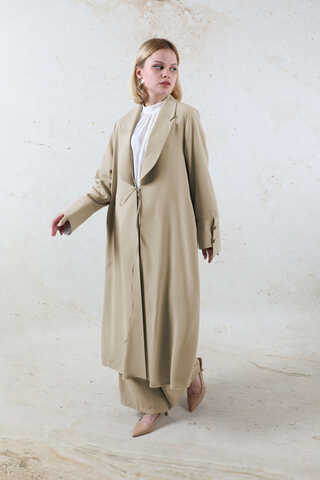 Şal Yaka Krep Takım Bej - 1