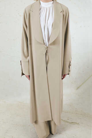 Şal Yaka Krep Takım Bej - 3