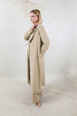 Şal Yaka Krep Takım Bej - 6