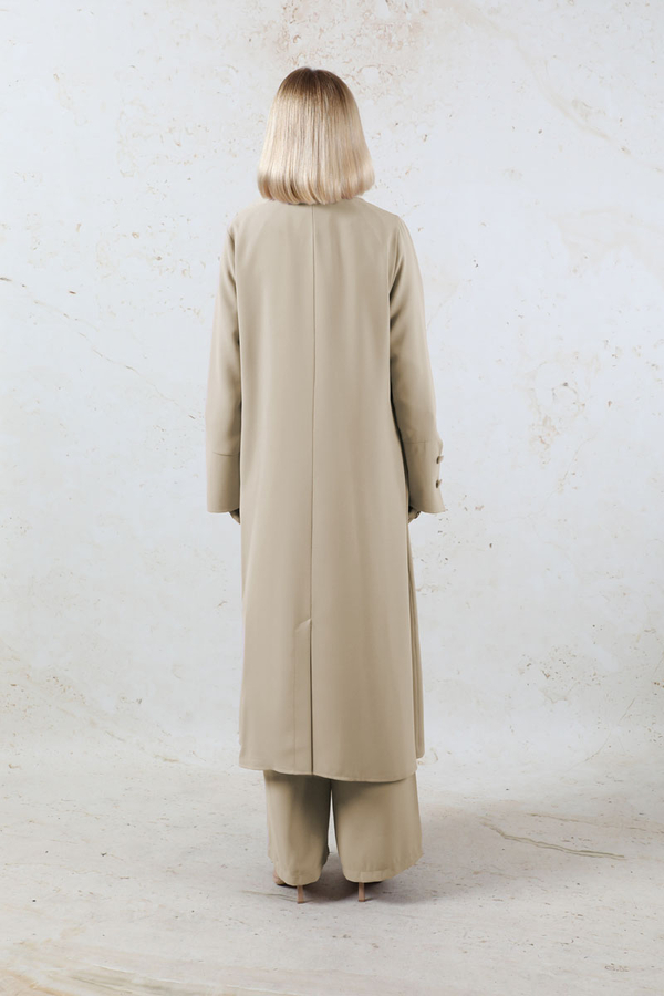 Şal Yaka Krep Takım Bej - 7