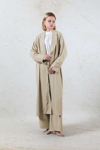 Şal Yaka Krep Takım Bej - 5
