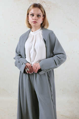 Şal Yaka Krep Takım Gri - 1