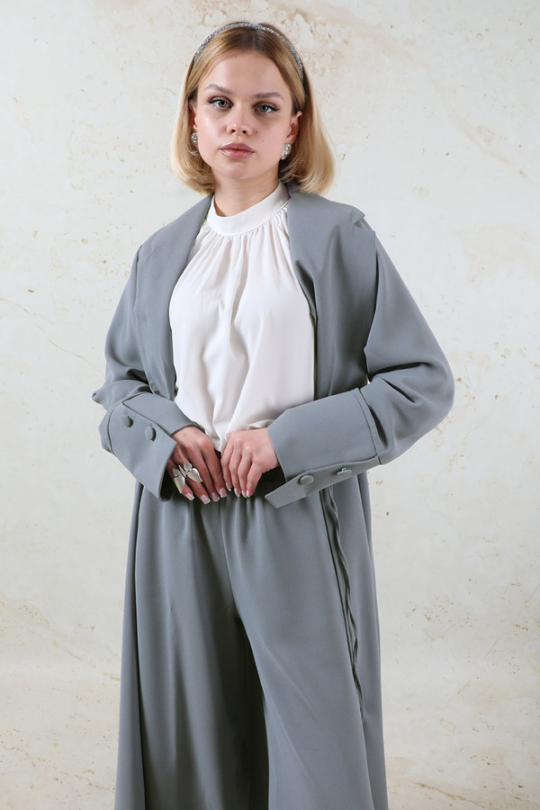 Şal Yaka Krep Takım Gri 