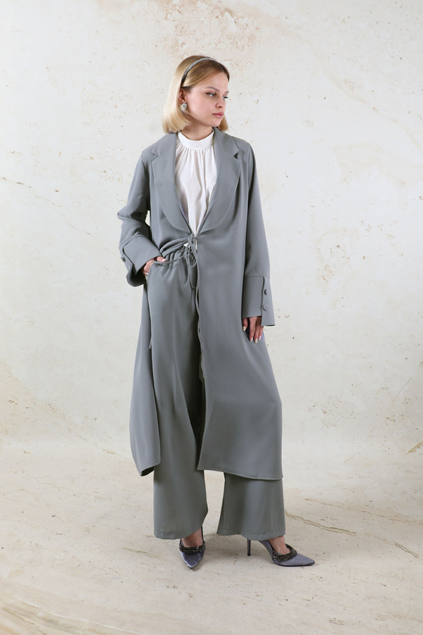 Şal Yaka Krep Takım Gri - 5