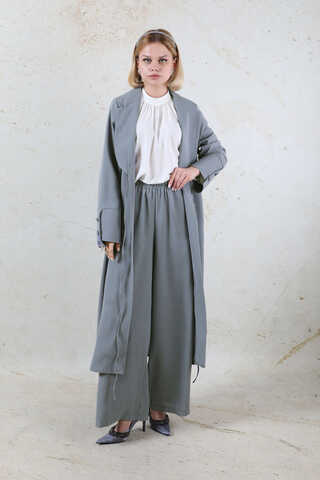 Şal Yaka Krep Takım Gri - 2