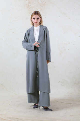 Şal Yaka Krep Takım Gri - 3