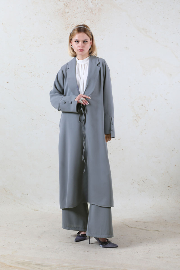 Şal Yaka Krep Takım Gri - 3