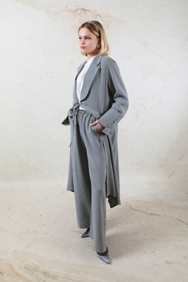 Şal Yaka Krep Takım Gri - 6