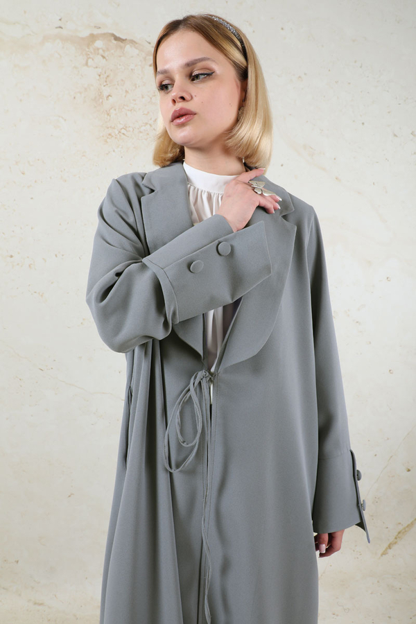 Şal Yaka Krep Takım Gri - 4