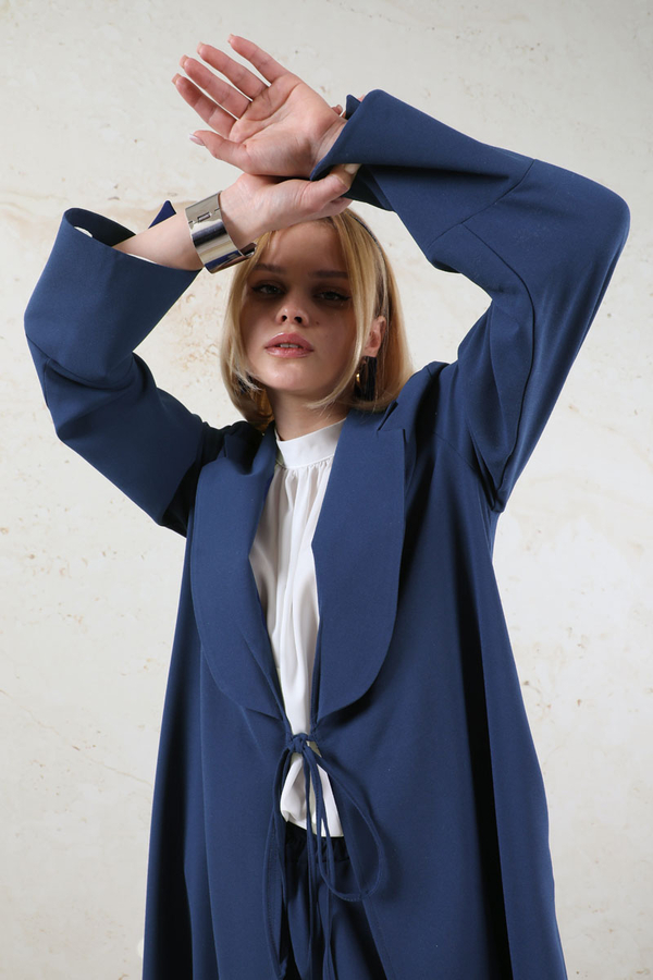 Şal Yaka Krep Takım Lacivert - 4