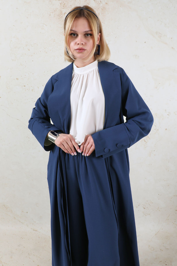 Şal Yaka Krep Takım Lacivert - 2