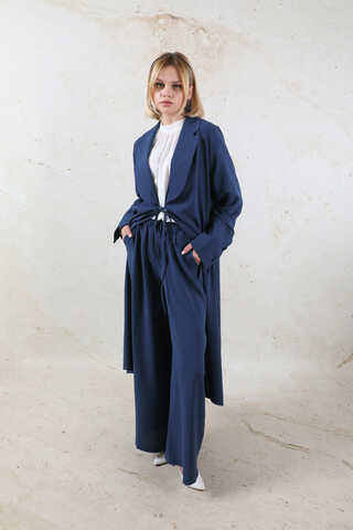 Şal Yaka Krep Takım Lacivert - 1