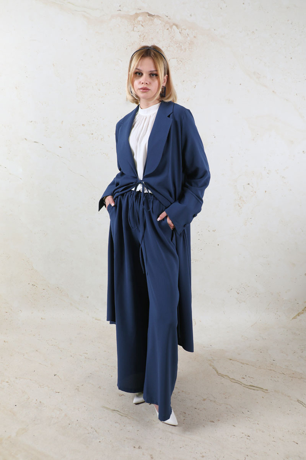 Şal Yaka Krep Takım Lacivert - 1