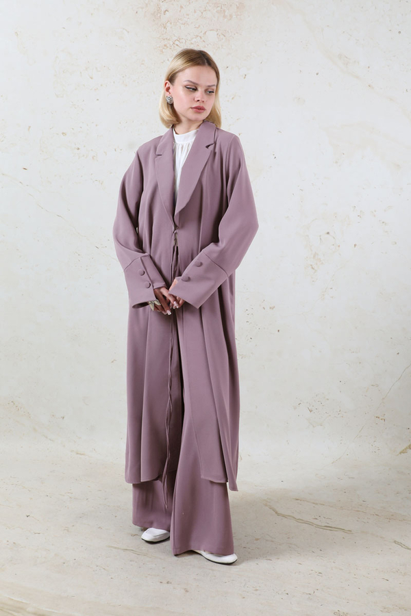 Şal Yaka Krep Takım Lila - 1