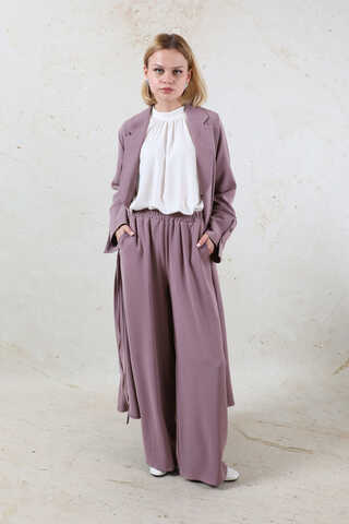 Şal Yaka Krep Takım Lila - 2