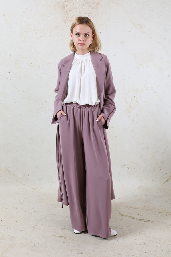 Şal Yaka Krep Takım Lila - 2