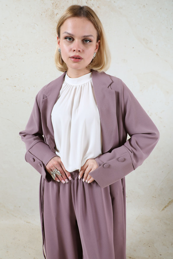 Şal Yaka Krep Takım Lila - 3