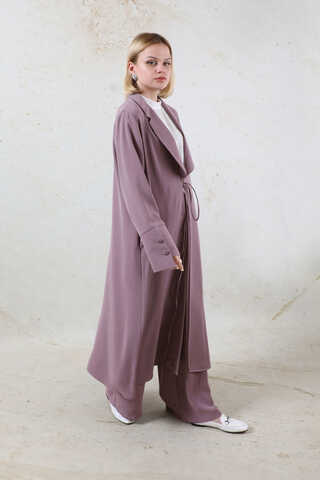 Şal Yaka Krep Takım Lila - 6