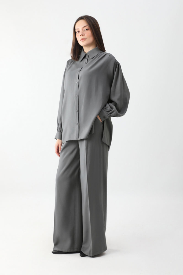 Salaş Pantolonlu Takım Füme - 2