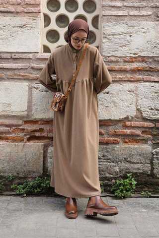 Salaş Triko Elbise Koyu Vizon - 1