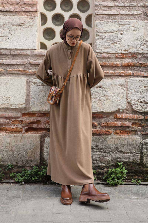 Salaş Triko Elbise Koyu Vizon - 1