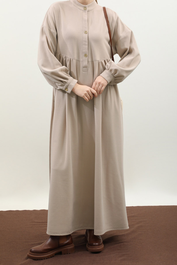 Salaş Triko Elbise Krem - 1