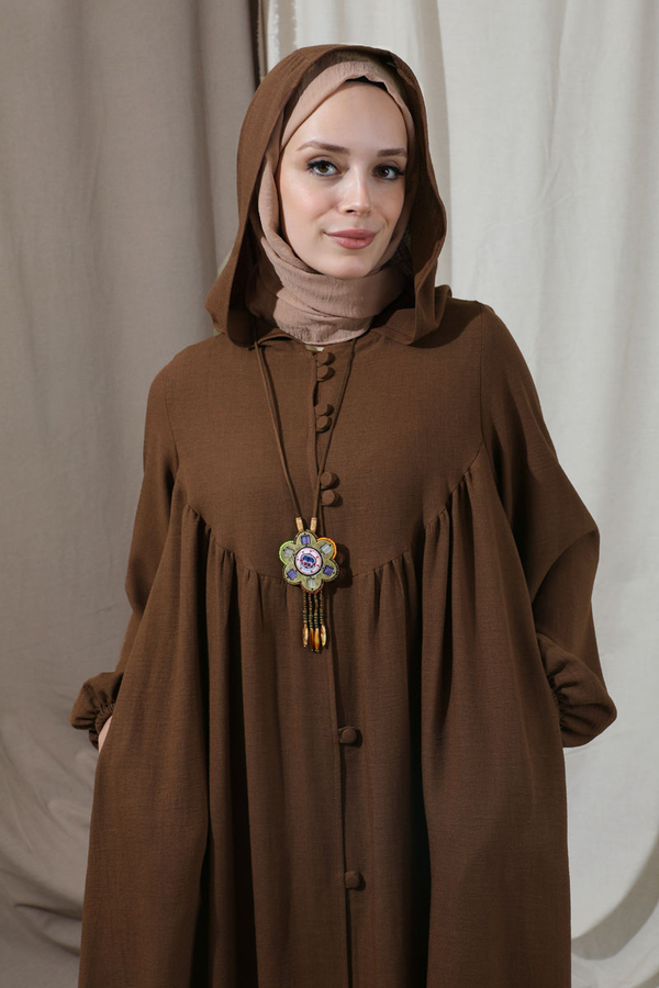 Kapüşonlu  Elbise Ferace Kahve - 2