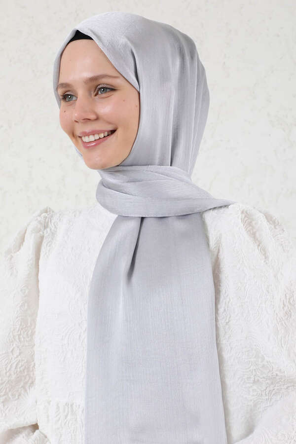 Saten Şifon Şal Gümüş - 1