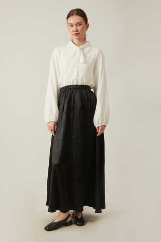 Satin Crushed Skirt Black - 1