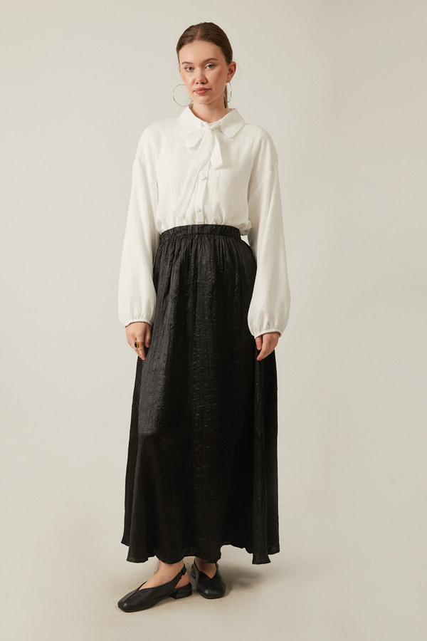 Satin Crushed Skirt Black - 1